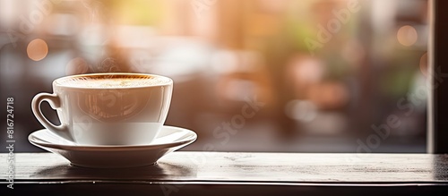 A refreshing cup of hot brewed coffee in a white cup at a coffee shop perfect for mornings or afternoons Copy space image
