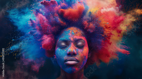 African woman with colorful powder on her face