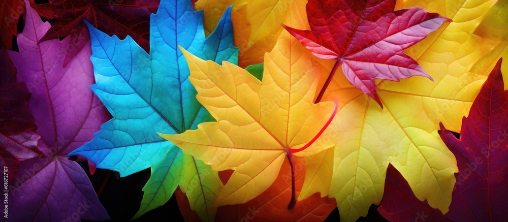 A vibrant close up of maple leaves with colorful hues perfect for a copy space image 97 characters A vibrant close up of maple leaves with colorful hues perfect for a copy space image 97 characters