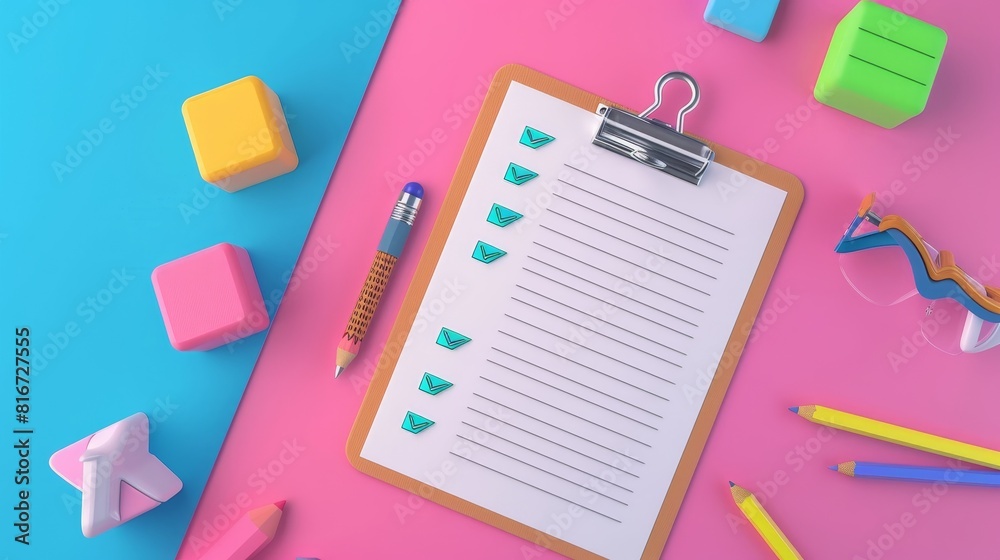 This is a 3D rendering of a checklist on a clipboard with a writing pencil on the white paper sheet. Task management, to-do lists, helping to plan, write, and assess. This is a 3D rendering of a checklist on a clipboard with a writing pencil on the white paper sheet. Task management, to-do lists, helping to plan, write, and assess.