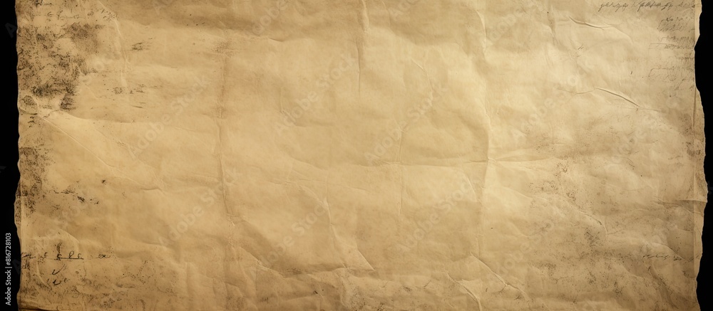 A vintage grunge style paper sheet in a dirty beige color with crumpled and scratched textures Offers a dark and rough backdrop for desktop wallpapers banners or as a copy space image