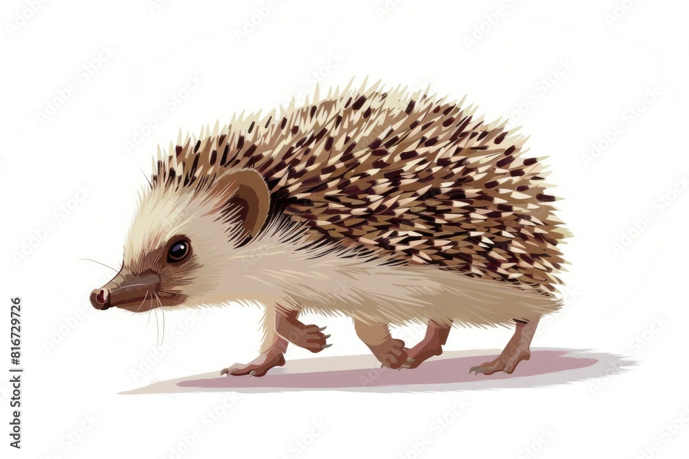 A cute hedgehog walking on a white surface. Suitable for nature or animal themes A cute hedgehog walking on a white surface. Suitable for nature or animal themes