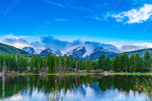 Scenic shot of Sprague Lake in Estes Park, Colorado. photo