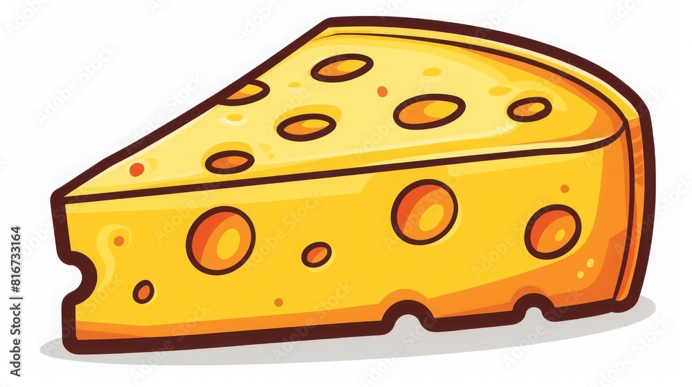 Icon of a cheese wedge with holes, Classic, Yellow and white, Cartoon style Icon of a cheese wedge with holes, Classic, Yellow and white, Cartoon style