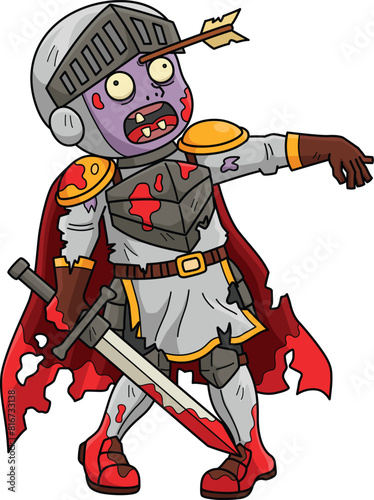 Zombie Knight Cartoon Colored Clipart Illustration