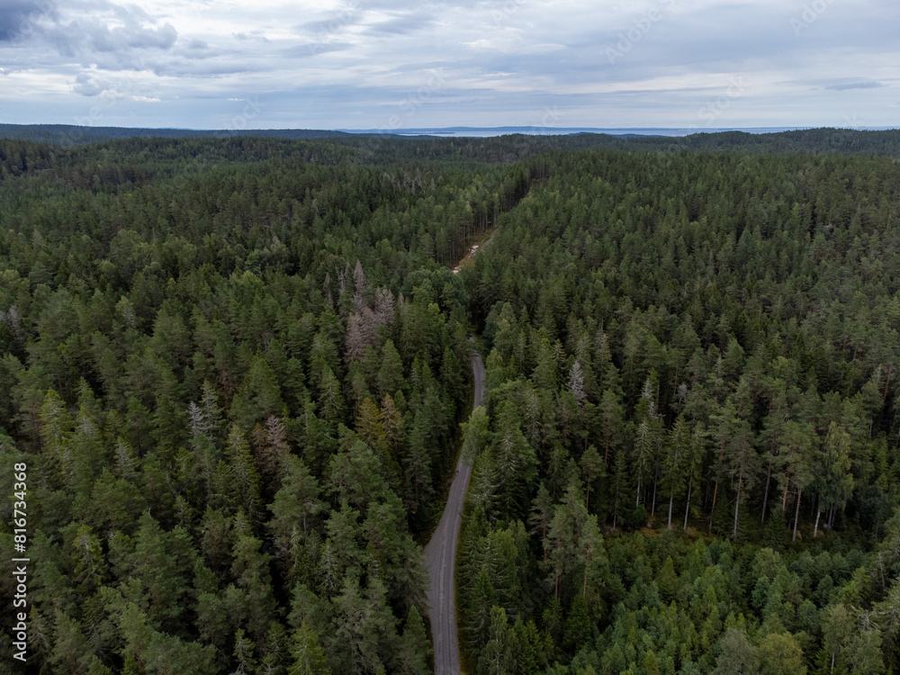 Aerial view of the tranquil national park in Tiveden, Sweden Aerial view of the tranquil national park in Tiveden, Sweden