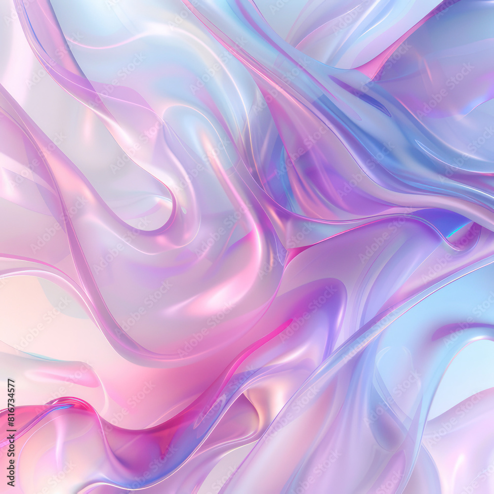 Obraz premium 3d fluid creative background. Glassmorphism style new trend 2021. Frosted glass effect. Pastel colours: pink, purple, blue on white backdrop. Curved line graphic design. Sale banner. Blurred gradien