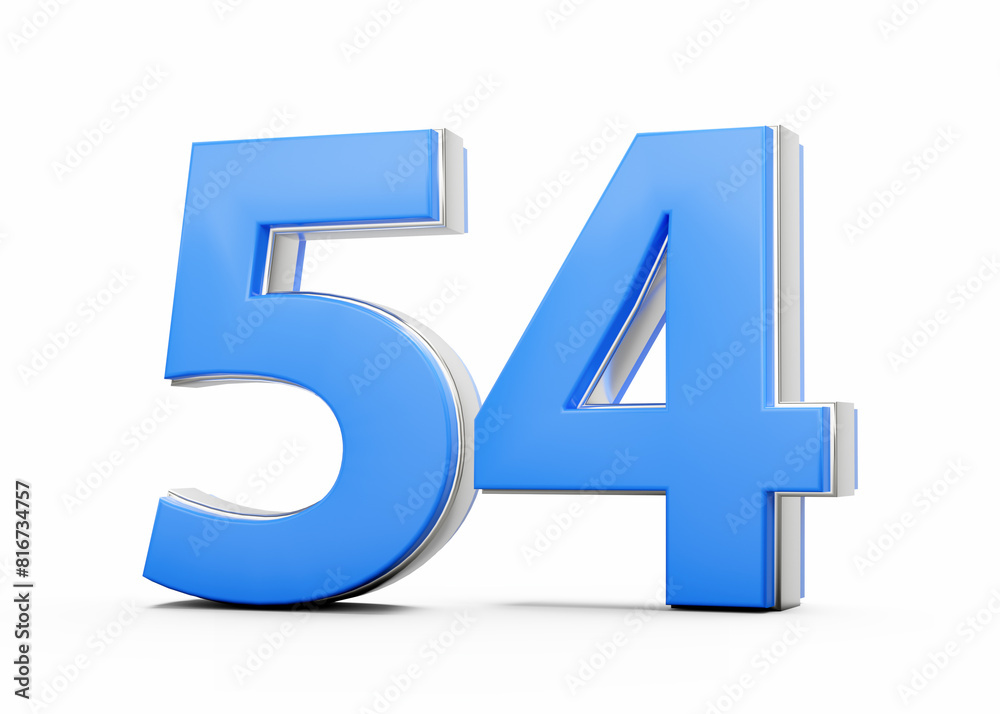 3D Number 54 Fifty Four Made Of Blue Body With Silver Outline On White Background 3D Illustration