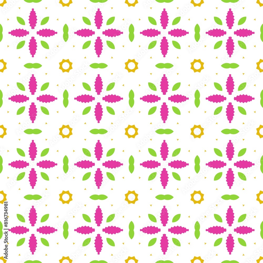 Vibrant abstract pattern featuring a combination of pink and green leaves and dots Vibrant abstract pattern featuring a combination of pink and green leaves and dots