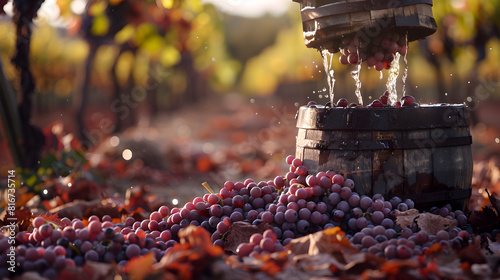 Rustic Impression of Traditional Winemaking at a Vineyard During Harvest