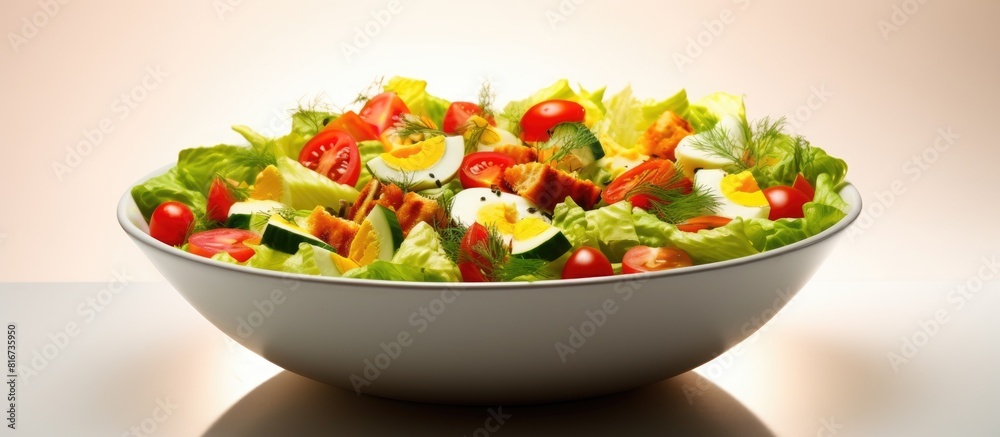 Salad a refreshing dish is a combination of various chopped ingredients drenched in dressing seen in this copy space image Salad a refreshing dish is a combination of various chopped ingredients drenched in dressing seen in this copy space image