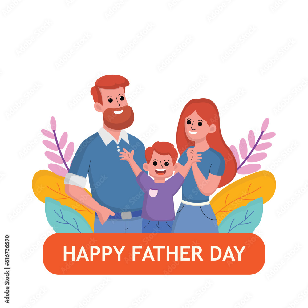 Father's Day illustration with the concept of a happy family, father love family. Suitable for banner, flyer, template Father's Day illustration with the concept of a happy family, father love family. Suitable for banner, flyer, template