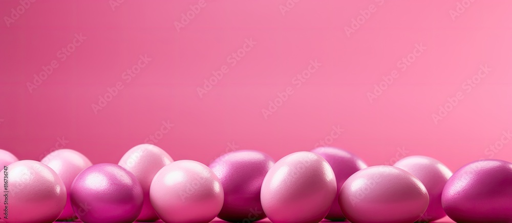 A vibrant and visually appealing copy space image featuring Easter eggs set against a pink background This versatile image is perfect for a variety of uses such as greeting cards promotions posters f A vibrant and visually appealing copy space image featuring Easter eggs set against a pink background This versatile image is perfect for a variety of uses such as greeting cards promotions posters f