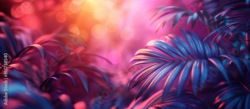 Light and shade on palm leaf background. Neon purple and pink purple toned.