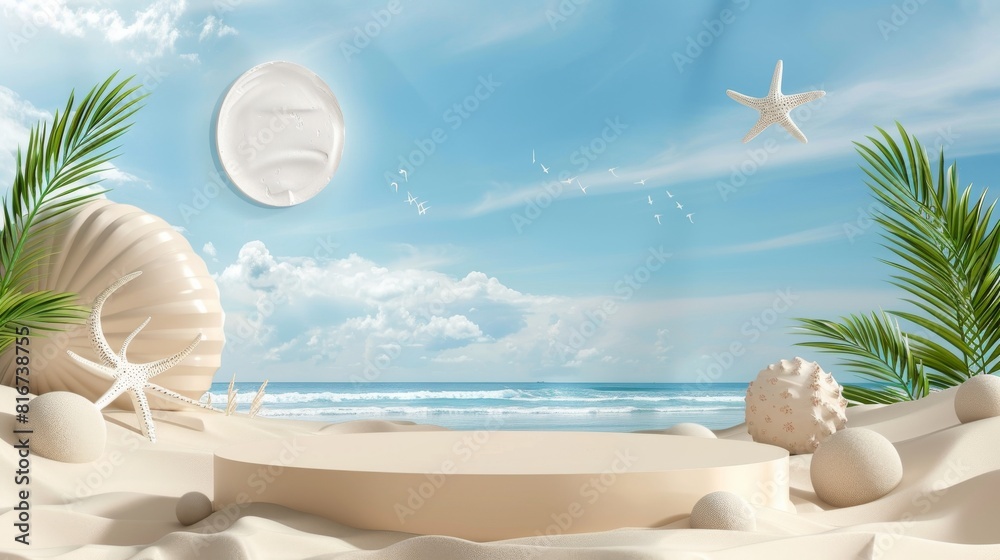 Obraz premium Palm Trees and Shells on a Beach
