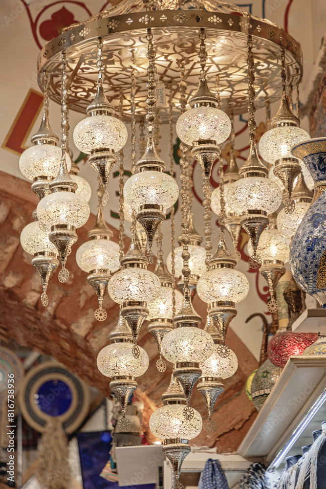 White Glass Silver Metal Chandelier Middle East Style Lamps