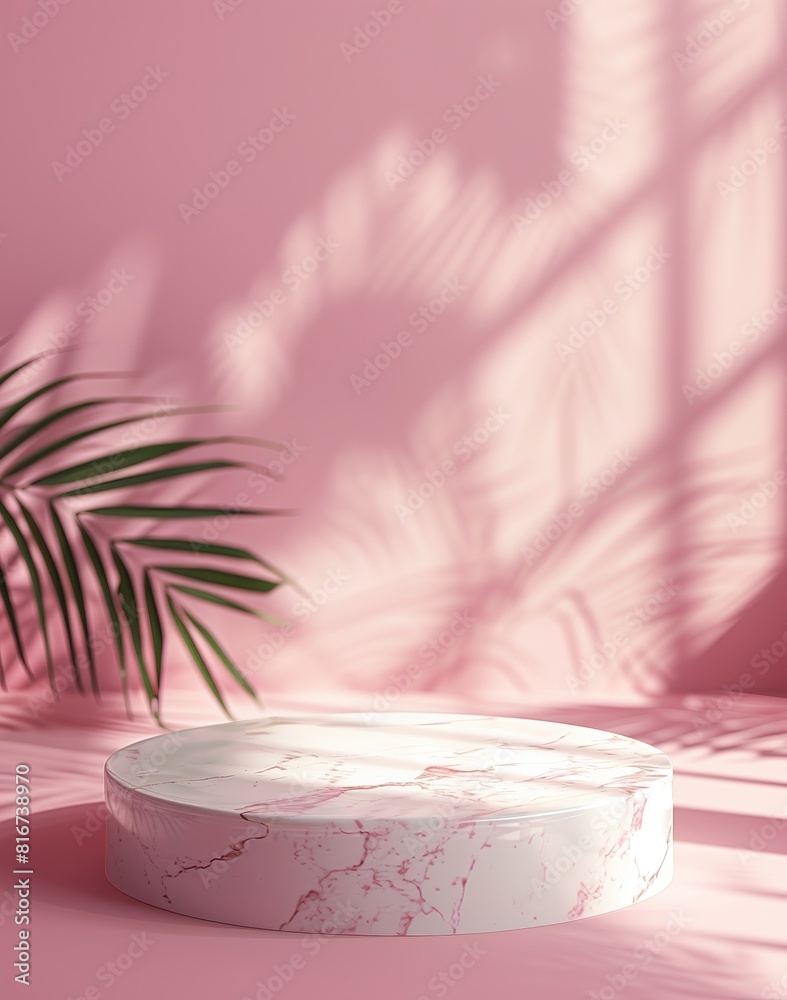 3D rendering platform podium with palm tree product presentation background 3D rendering platform podium with palm tree product presentation background