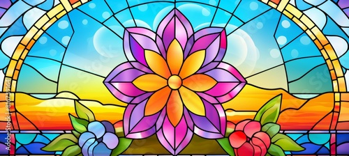 Wallpaper Mural Colorful mandala backdrop with stained glass effect in primary hues for captivating design Torontodigital.ca