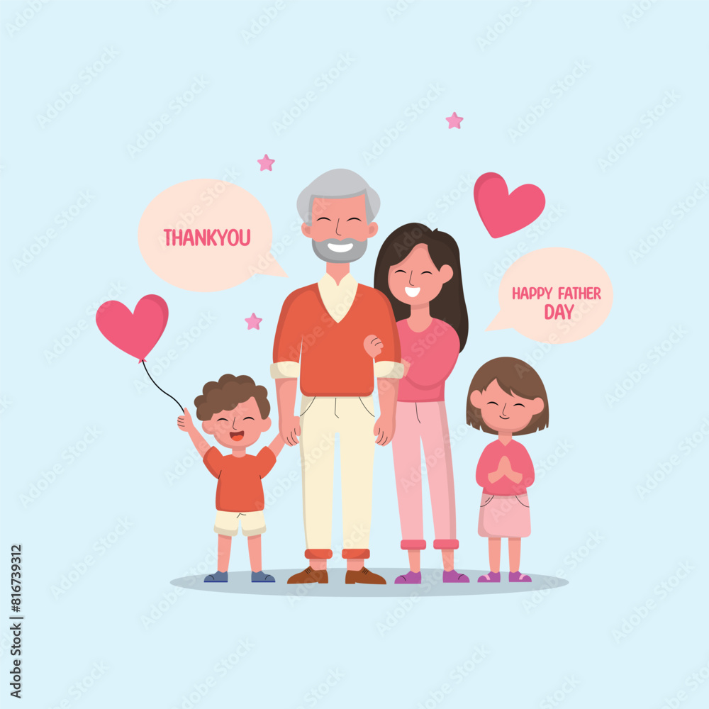 Father's Day illustration with the concept of a happy family, father love family. Suitable for banner, flyer, template Father's Day illustration with the concept of a happy family, father love family. Suitable for banner, flyer, template