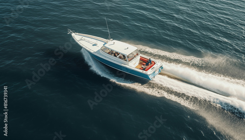 Aerial view of a boat on sea water