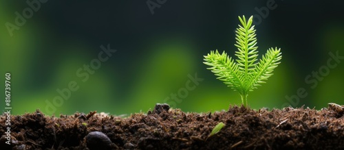 A young fir tree emerges in the spring against a horizontal backdrop of leafy vegetables Belonging to the Pinaceae family it is specifically classified as Picea abies The image provides ample copy spa photo