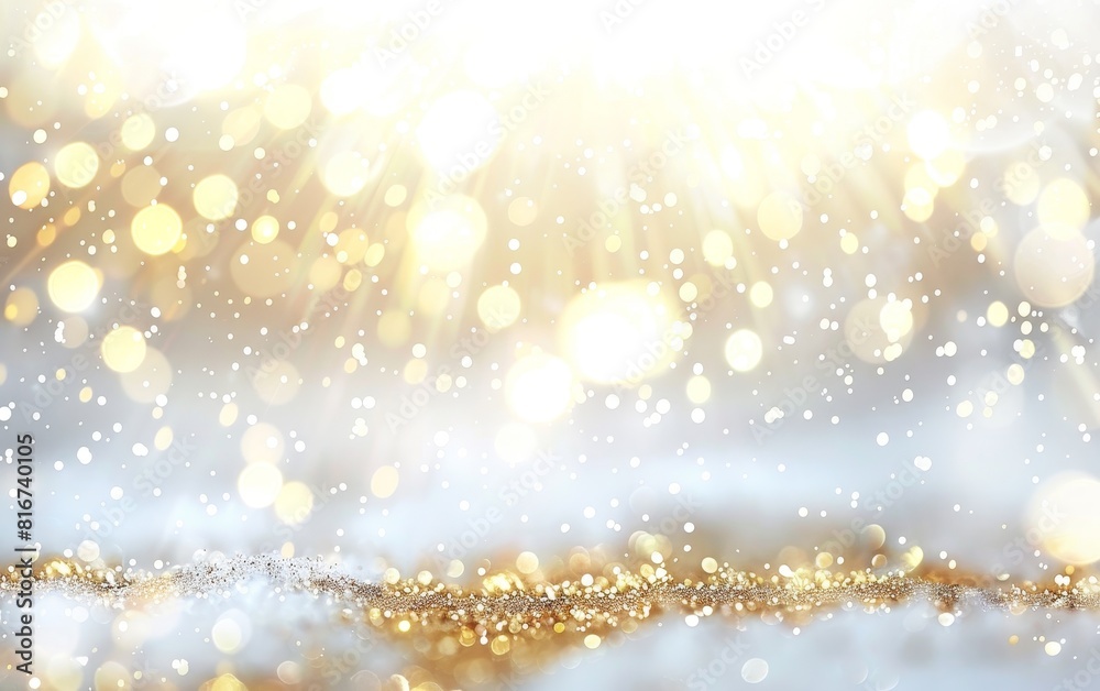 A mesmerizing background of golden sparkles and bokeh effect, creating a festive and enchanting atmosphere that evokes a sense of celebration and magic.