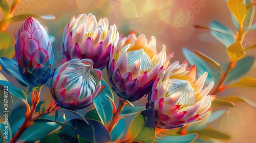 Painting of Proteas Flowers With Blurred Background