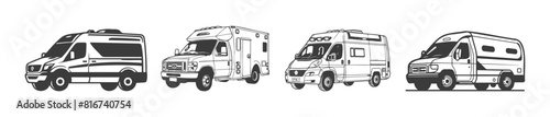 black vector set of ambulance cars
