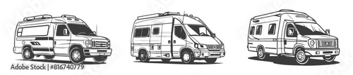 black vector set of ambulance cars
