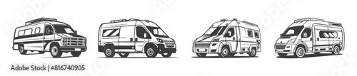 black vector set of ambulance cars