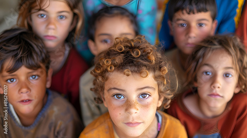 Sad serious Multiethnic poor little children looking at the camera © PatternHousePk