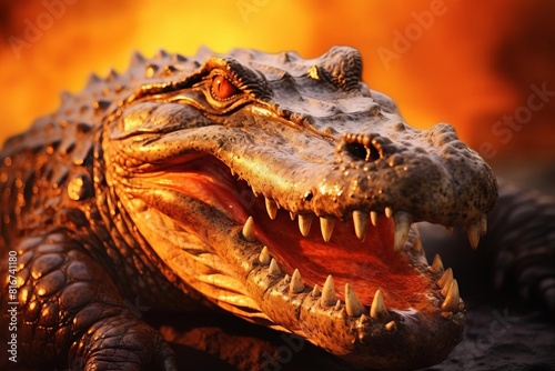 A crocodile with its mouth open and teeth bared