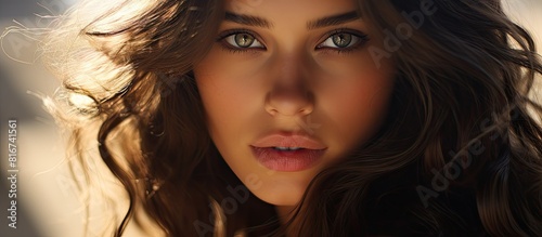 A stunning sun kissed brunette beauty with a close up portrait Includes copy space image