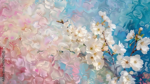 White Flowers on Blue Background