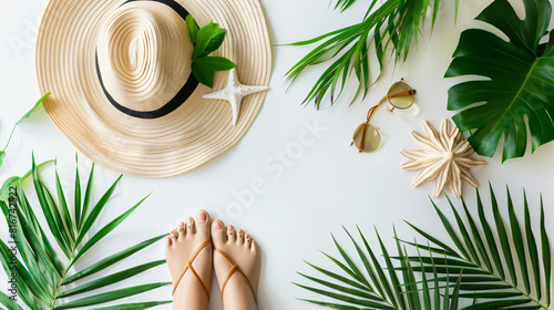 Composition with stylish swimsuit beach accessories 