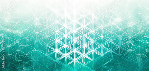 Halftone elegance elegant Flower of Life in teal, white gradient.