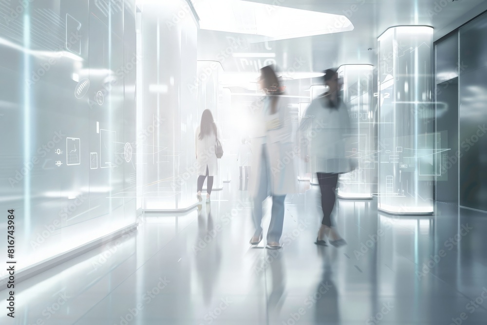 A diverse group of people, including doctors, nurses, and patients, walk down a hospital hallway with purpose and unity. A diverse group of people, including doctors, nurses, and patients, walk down a hospital hallway with purpose and unity.