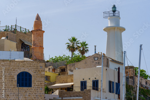 Obraz na płótnie Lighthouse in the historic port of Jaffa w salonie