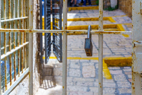 Lock and bars in an alley, old city of Jaffa