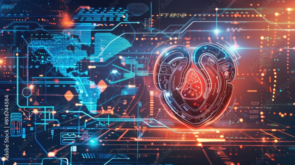 Obraz premium medical healthcare background wallpaper featuring heart shape and futuristic