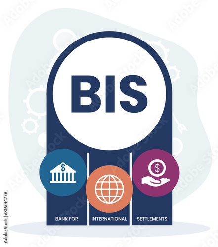BIS, BANK FOR INTERNATIONAL SETTLEMENTS. Concept with keyword and icons. Flat vector illustration. Isolated on white.