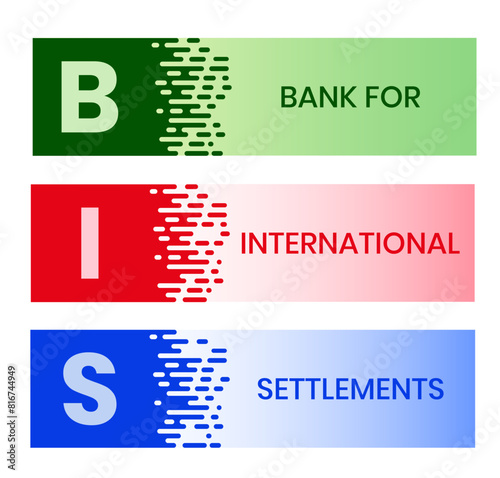 BIS, BANK FOR INTERNATIONAL SETTLEMENTS. Concept with keyword and icons. Flat vector illustration. Isolated on white.