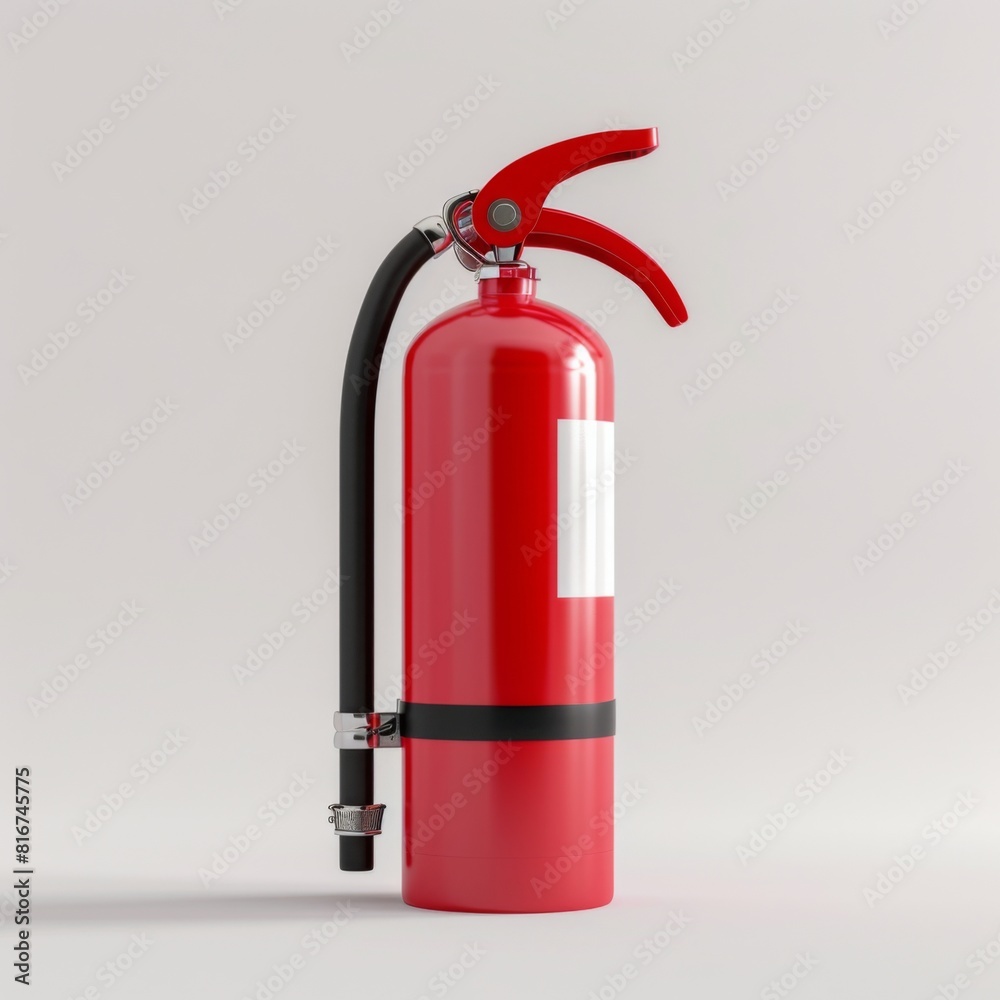 Red fire extinguisher placed on a plain white surface Red fire extinguisher placed on a plain white surface