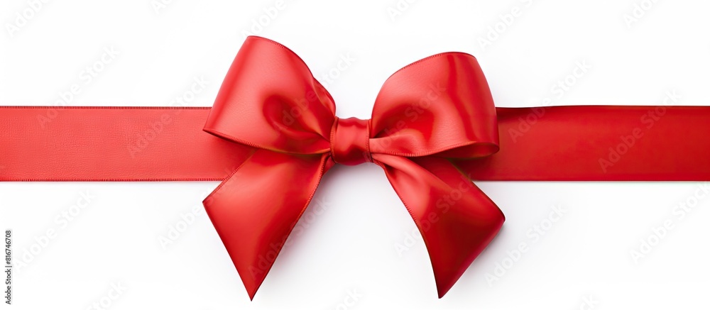 A red satin gift bow with a single ribbon isolated on a white background creating a copy space image A red satin gift bow with a single ribbon isolated on a white background creating a copy space image