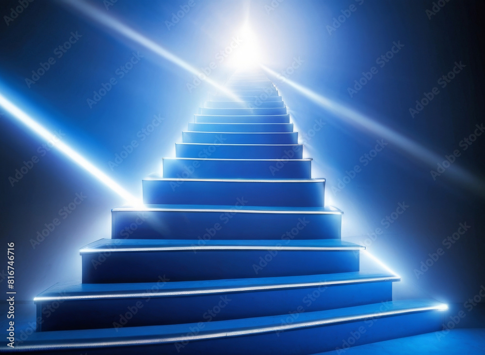 Neon staircase. Dark background. AI Neon staircase. Dark background. AI