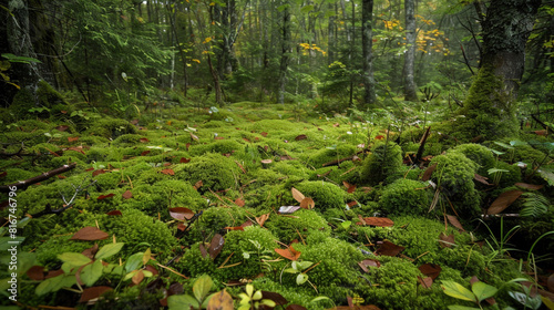 Mossy Forest Floor Texture A mossy forest floor texture with lush green moss and fallen leaves covering the forest floor creating a soft and inviting surface that embodies the tranquility 