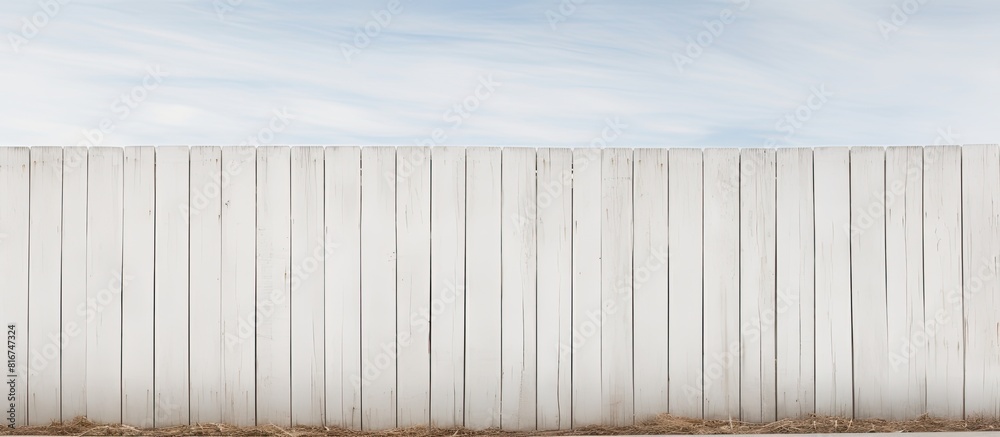 A white painted fence made of thin wooden boards arranged horizontally providing ample copy space for images
