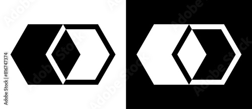 Abstract art geometric background with hexagon for logo, icon, tattoo. Black shape on a white background and the same white shape on the black side.