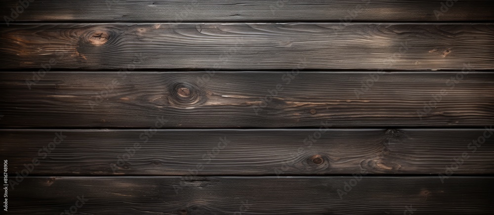 Fototapeta premium Top down view of a black wooden background with a textured table Ample empty space provided for design