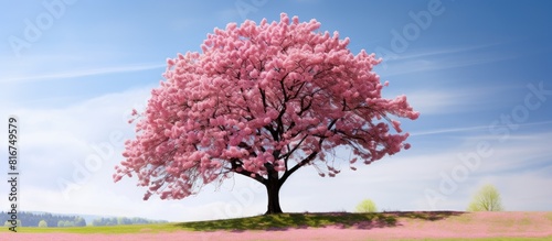 In springtime a stunning pink blossom adorns a tree creating a picturesque scene with plenty of copy space © StockKing